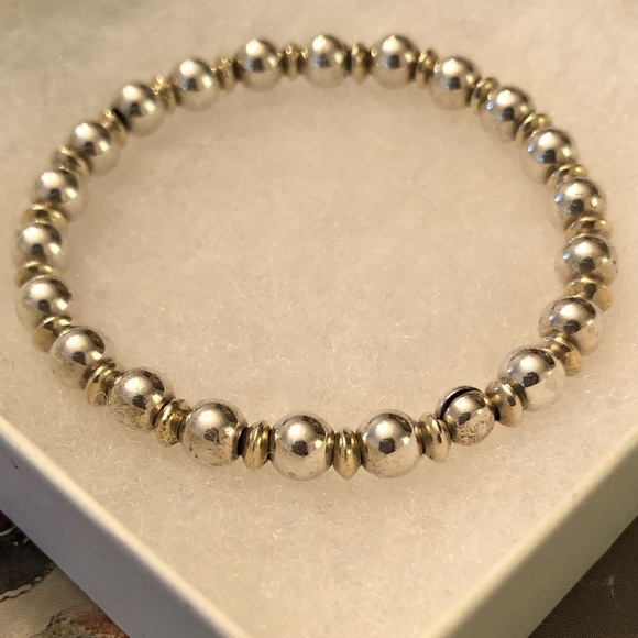 Rare Silpada Sterling Silver and Gold Plated Bead Stretch Bracelet B0778 - Picture 7 of 14